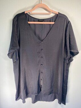 Torrid 3 Gray V-Neck Button-Front High-Low Blouse Womens Plus Size 3